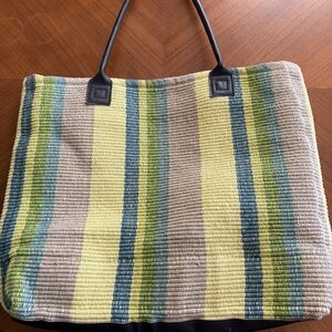 Hand Woven Striped Dash & Albert Bag in Yellow, Green & Blue